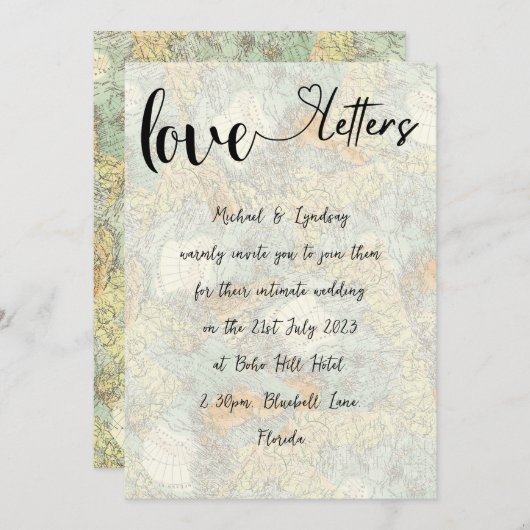 Liefdesbrieven kaart Boho Charm Micro Wedding (Voorkant / Achterkant)