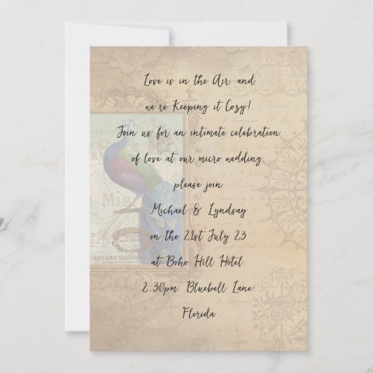 Liefdesbrieven MICRO BRUILOFT Handgeschreven Pauw Kaart (Voorkant)