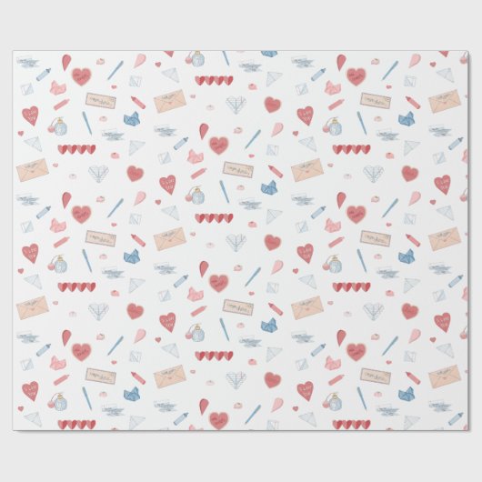 Liefdesbrieven Valentijn Stationery Valetines Day Cadeaupapier (Vlak)
