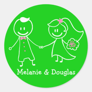 Liefdesbruid & bruidegom Groen Gepersonaliseerde b Ronde Sticker