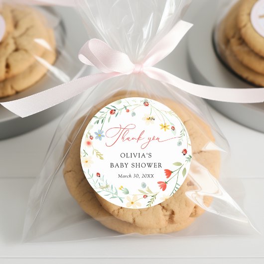 Liefdesbug Garden Wildflower Baby shower Bedankt Ronde Sticker