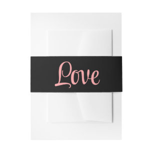 Liefdescitaat Elegant Roze en Zwarte Huwelijk Uitnodigingen Wikkel