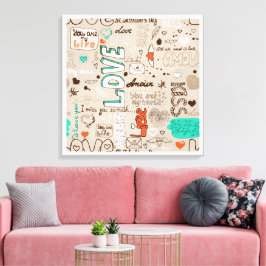 Liefdescitaten Doodle Patroon Canvas Afdruk