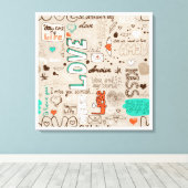 Liefdescitaten Doodle Patroon Canvas Afdruk (Insitu (Houten vloer))