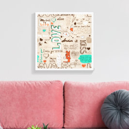 Liefdescitaten Doodle Patroon Canvas Afdruk