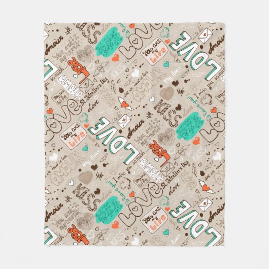 Liefdescitaten Doodle Patroon Fleece Deken (Voorkant)