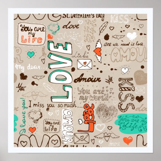 Liefdescitaten Doodle Patroon Poster (Voorkant)
