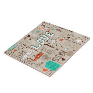 Liefdescitaten Doodle Patroon Tegeltje