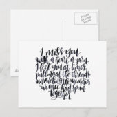 Liefdescitaten: Ik mis je met een hart van garen Briefkaart (Voorkant / Achterkant)