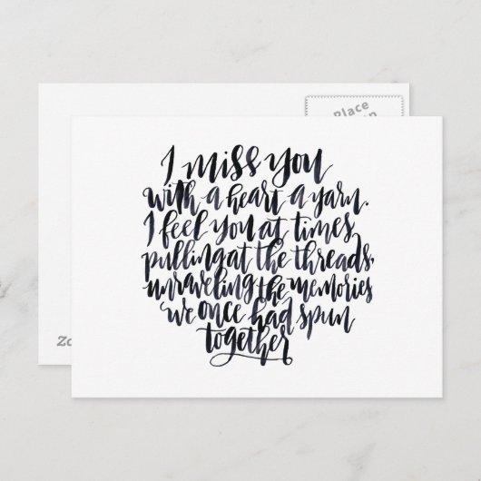 Liefdescitaten: Ik mis je met een hart van garen Briefkaart (Voorkant / Achterkant)