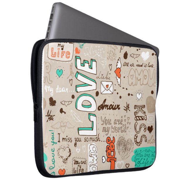 Liefdescitaties Doodle Patroon Laptop Sleeve (Voorkant Rechts)