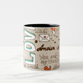Liefdescitaties Doodle Patroon Tweekleurige Koffiemok