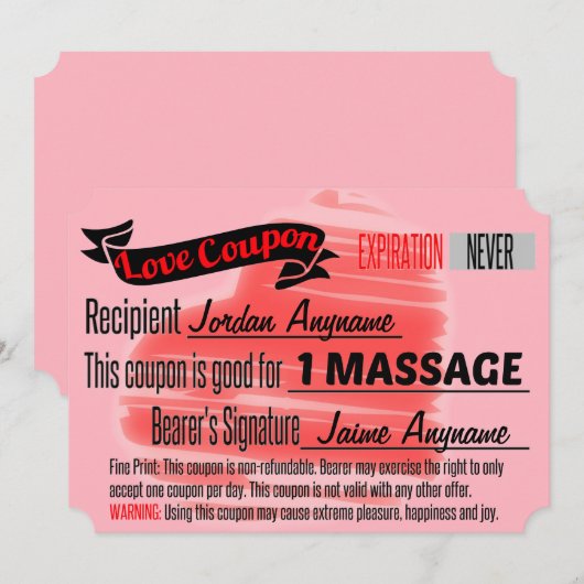 Liefdescoupon voor massage kaart (Voorkant / Achterkant)