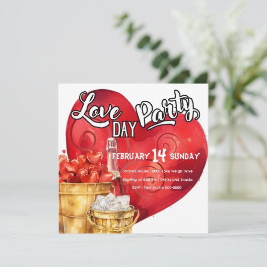 Liefdesdag hart met emmer van harten feest kaart (Staand voorkant)