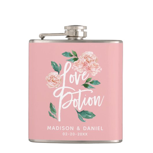 Liefdesdrank Blush Roze Bloemige Gepersonaliseerd Heupfles (Voorkant)