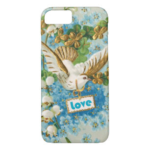 Liefdesduif blauw witte bloemetjes Case-Mate iPhone Case