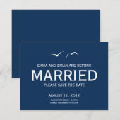 Liefdesduiven Save The Date-aankondiging - Navy Date (Voorkant / Achterkant)