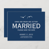 Liefdesduiven Save The Date-aankondiging - Navy Save The Date (Voorkant / Achterkant)