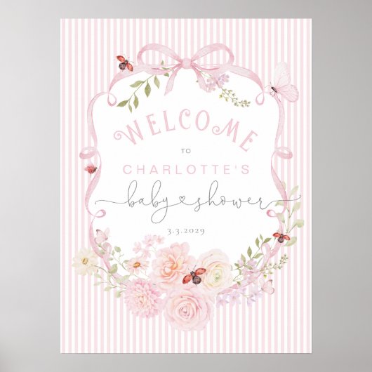 Liefdesfout Pink Lint Strepen Baby Shower Welkom S Poster (Voorkant)
