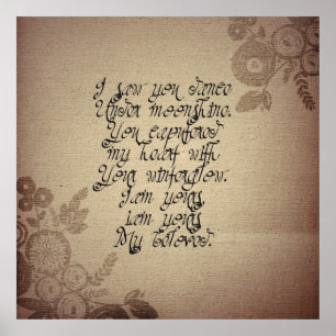 Liefdesgedicht op  rustiek versleten textielivoor poster