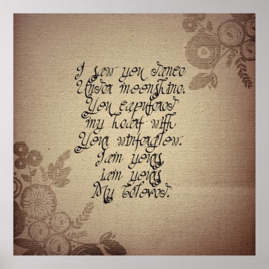 Liefdesgedicht op  rustiek versleten textielivoor poster (Voorkant)