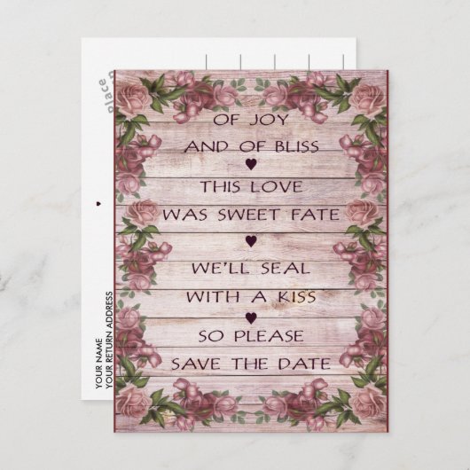 Liefdesgedicht save the date briefkaart (Voorkant / Achterkant)