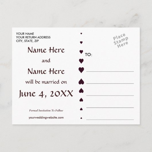 Liefdesgedicht save the date briefkaart (Achterkant)