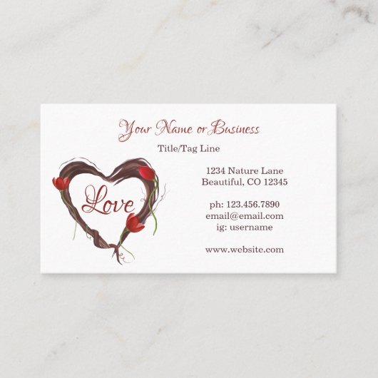 Liefdeshars met rode tulpen visitekaartje (Voorkant)