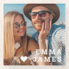 Liefdeshart Couple Foto Persoonlijke Namen Cadeau Glazen Onderzetter