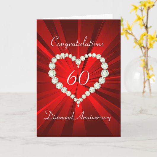 Liefdeshart Diamant 60ste Verjaardag Kaart (Gele Bloem)