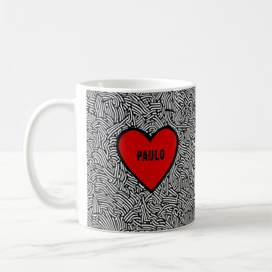 Liefdeshart Doodle mok Zwart Wit & Rood Valentijns (Links)