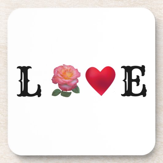 Liefdeshart en roos bloem bier onderzetter (Voorkant)