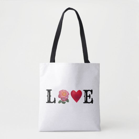 Liefdeshart en roos bloem tote bag (Voorkant)