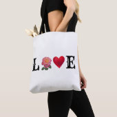 Liefdeshart en roos bloem tote bag (Dichtbij)