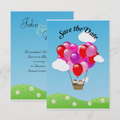 Liefdeshart hete luchtballon Trouw Save the date (Voorkant / Achterkant)