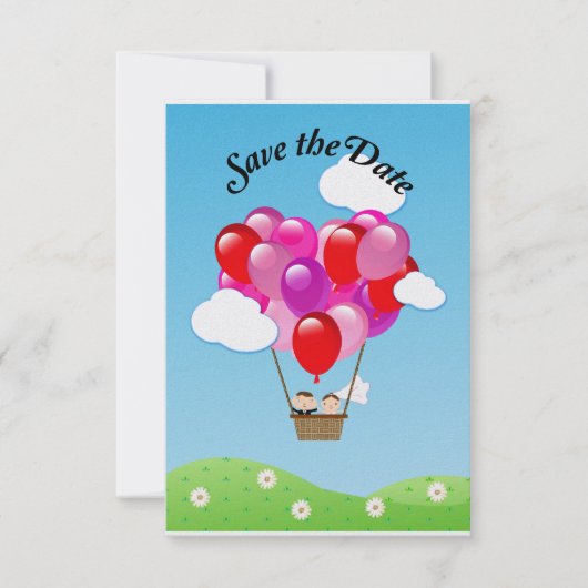 Liefdeshart hete luchtballon Trouwen Bewaar de dat Save The Date (Voorkant)