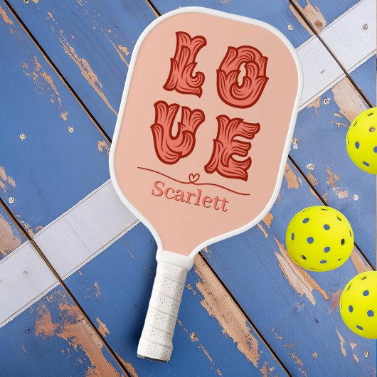 Liefdeshart in Roze met Naam Pickleball Paddle