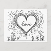 Liefdeshart met handgetekende lijnen briefkaart (Voorkant)
