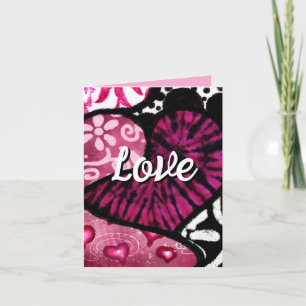 Liefdeshart Roze Bloemige Stippen Valentijnsdag Kaart
