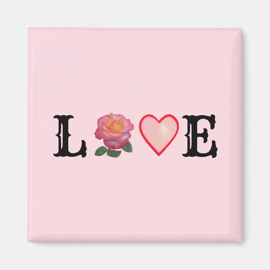 Liefdeshart & Roze Roos Bloem Magneet (Voorkant)