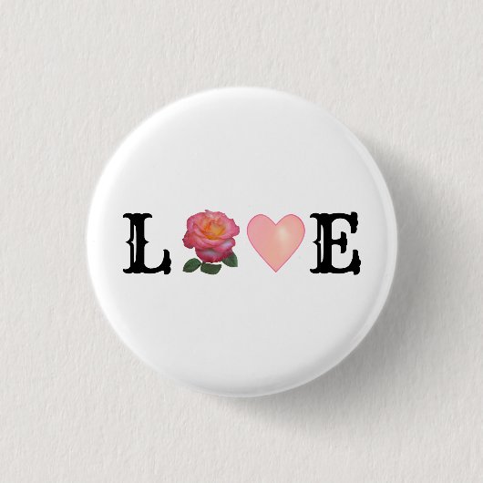 Liefdeshart & Roze Roos Bloem Ronde Button 3,2 Cm (Voorkant)