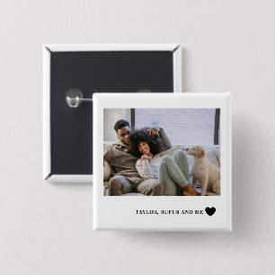 Liefdeshart tekst en 2 foto's vierkante button 5,1 cm