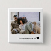 Liefdeshart tekst en 2 foto's vierkante button 5,1 cm (Voorkant)