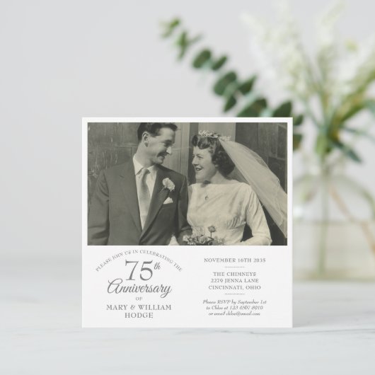 Liefdeshartconfetti Huwelijksfoto 75ste Verjaardag Kaart (Staand voorkant)