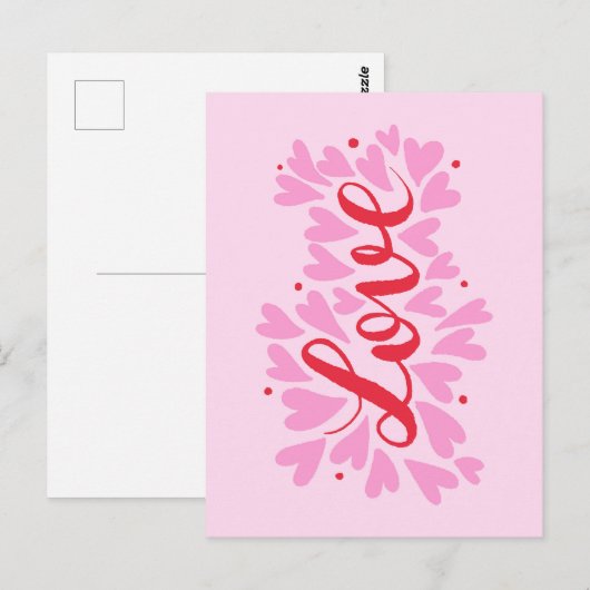 Liefdesharten - roze en rood briefkaart (Voorkant / Achterkant)