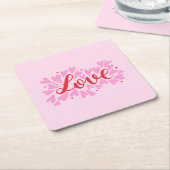 Liefdesharten - roze en rood kartonnen onderzetters (Schuin)