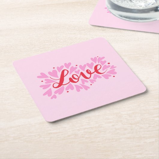 Liefdesharten - roze en rood kartonnen onderzetters (Schuin)