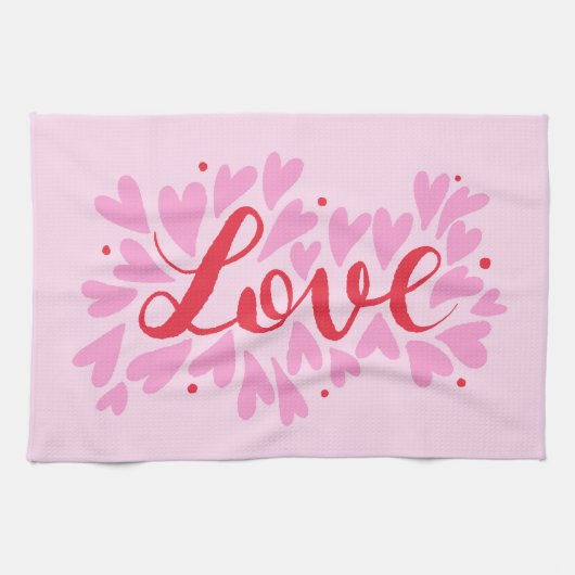 Liefdesharten - roze en rood theedoek (Horizontaal)
