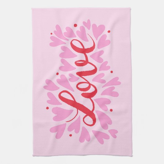 Liefdesharten - roze en rood theedoek (Verticaal)