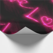 liefdeshartritme neon warm roze zwart omslagpapier cadeaupapier (Hoek)